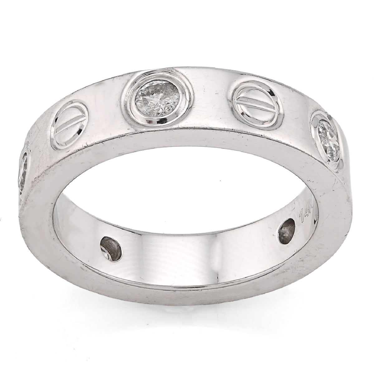 14K White Gold 0.74CT Natural Diamond Cartier 5 Diamond Love Ring Men Band — view 2