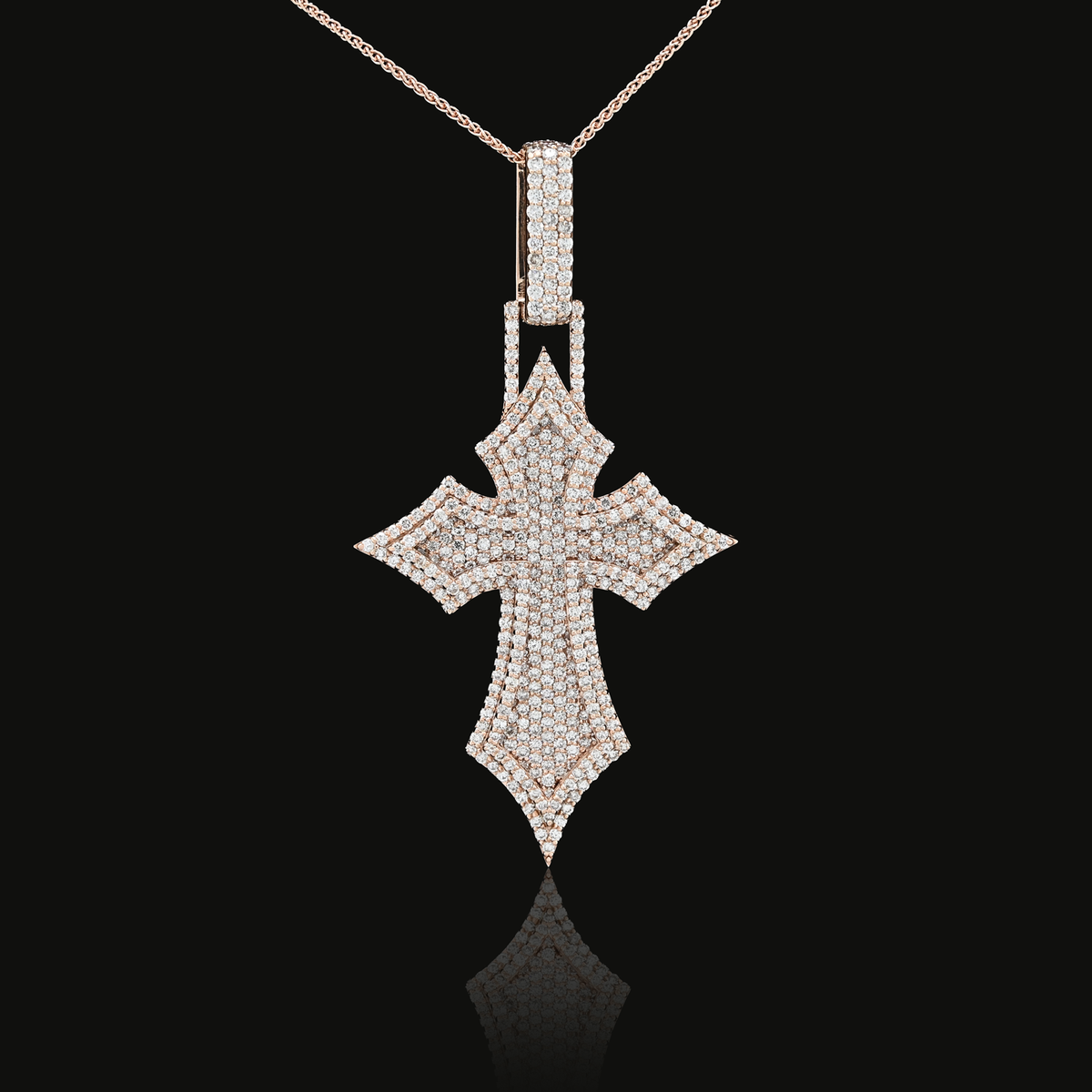 14K Rose Gold 4.27 CT Natural Diamond Religious Cross Pendant 23.1 g Men Charm — view 6