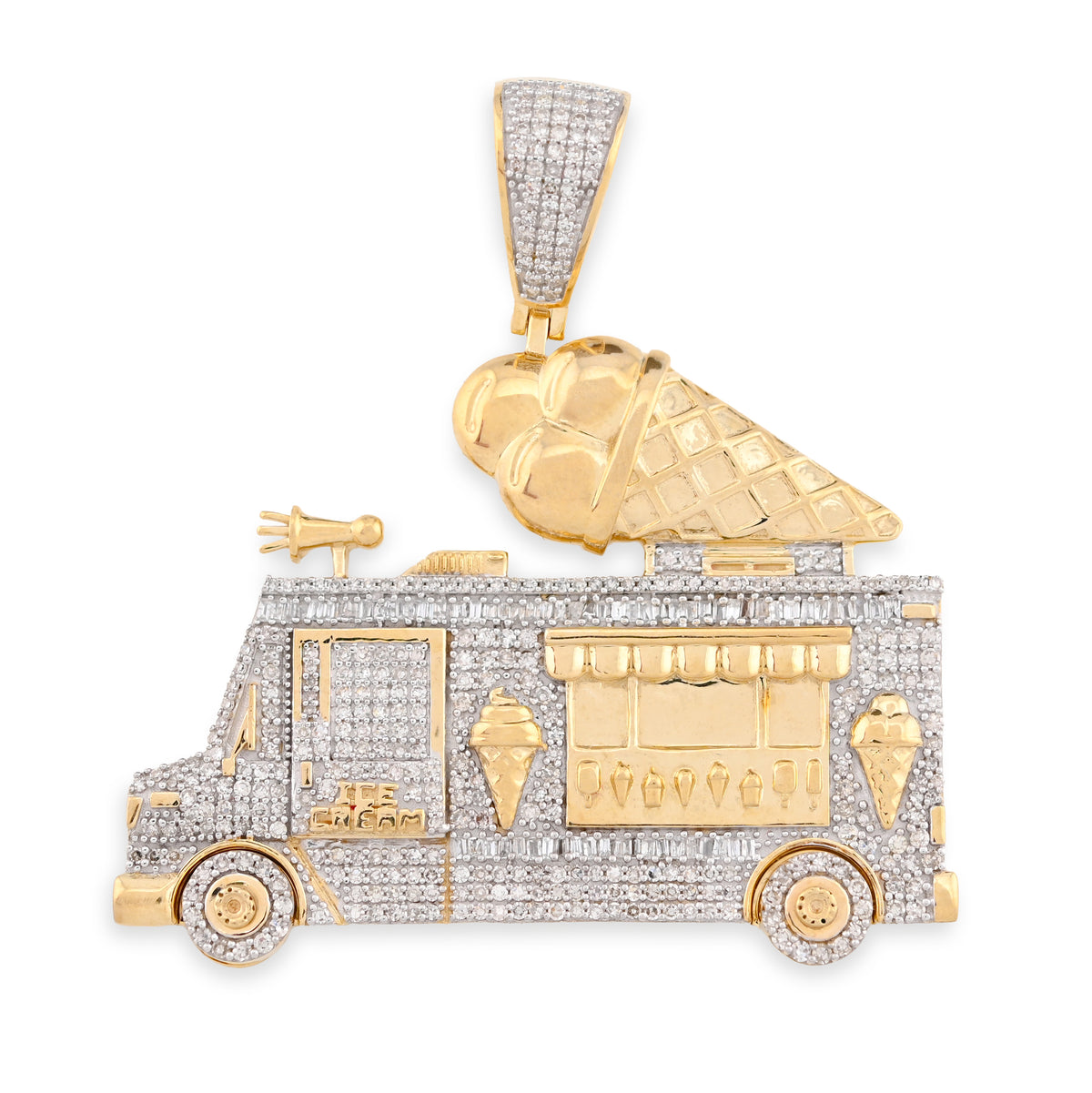 10K Yellow Gold 1.8CT Natural Diamond "Ice Cream" Truck Men Charm 16g Pendant — view 1