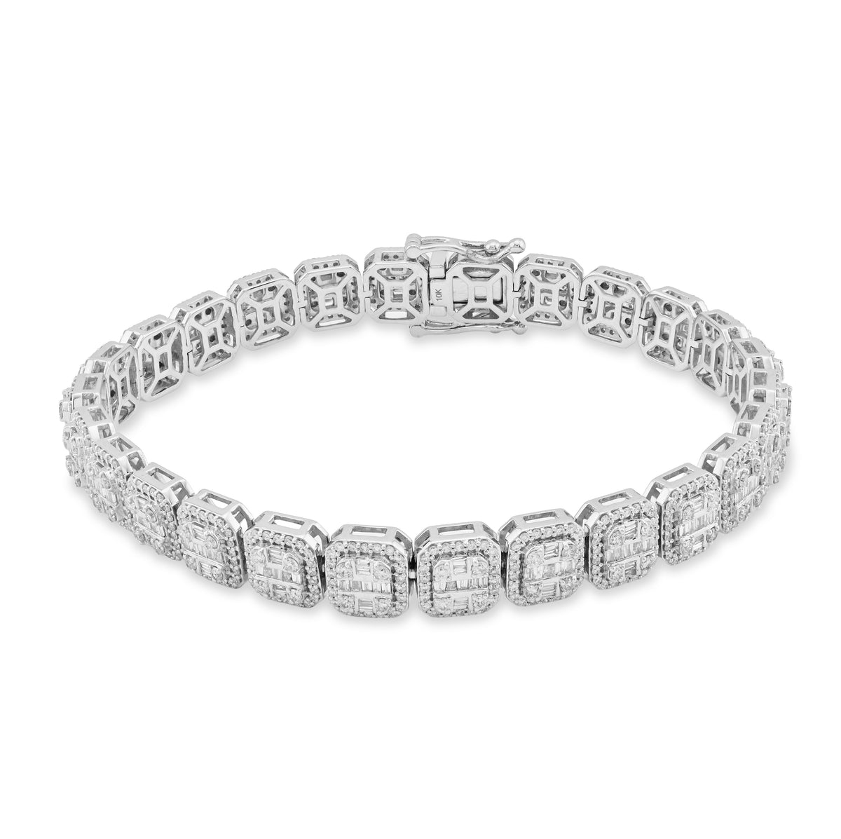 10K White Gold 5.60CT natural Diamond Round/Baguette Tennis Bracelet 8" Men 8MM Women  — view 7