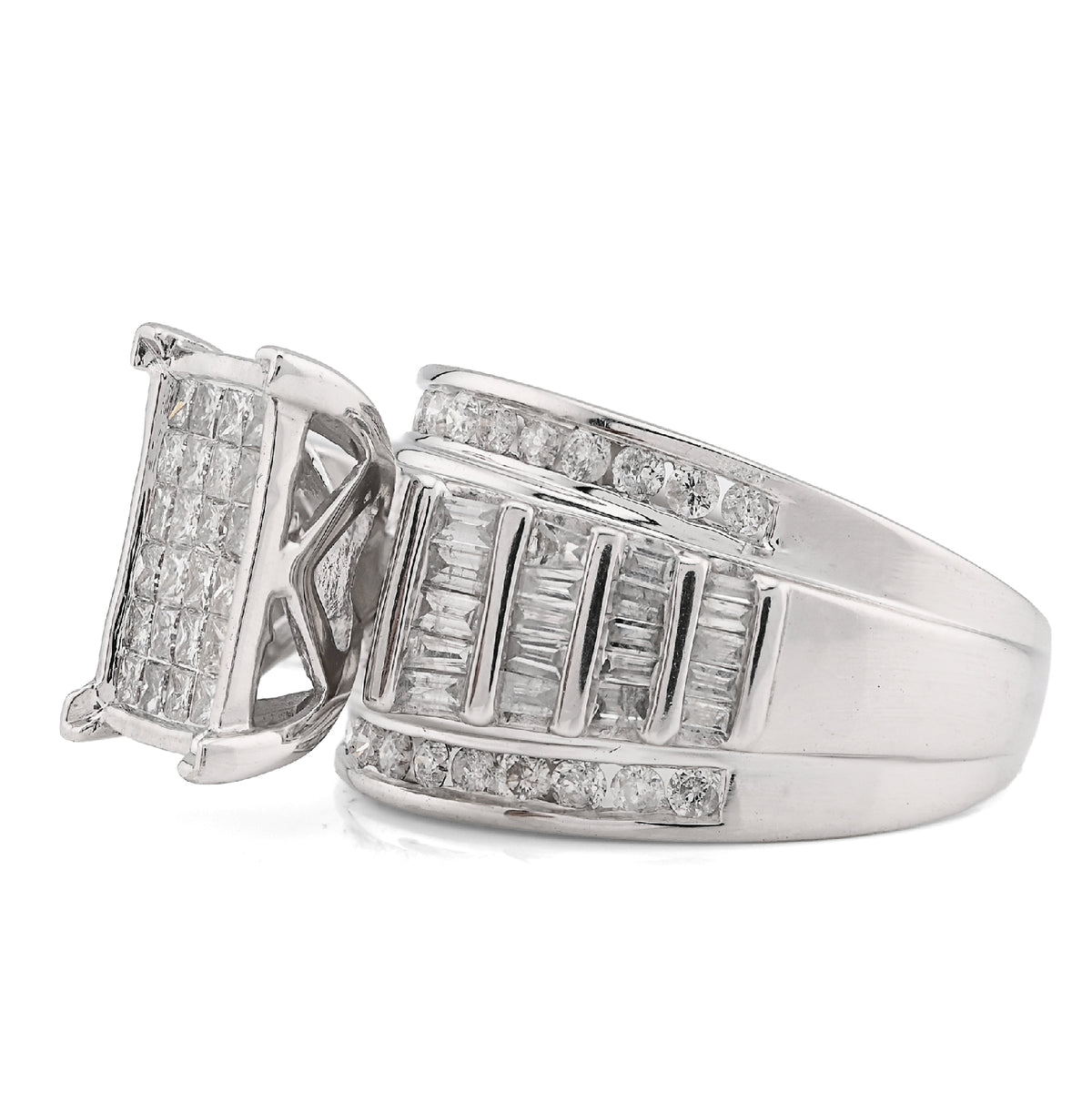 10K White Gold 2CT Natural Diamond Princess/Round/Baguette Rectangular 12.6MM Women Wedding Ring — view 2