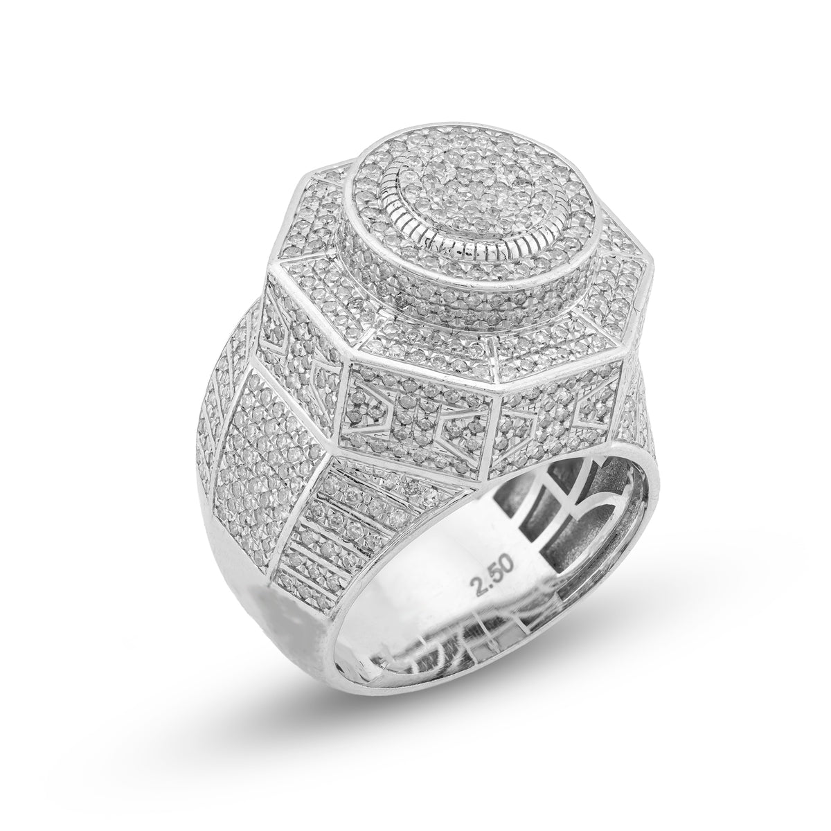 Octagon Shape Men Ring 2.50CT Natural Diamond 10K White Gold Men Ring