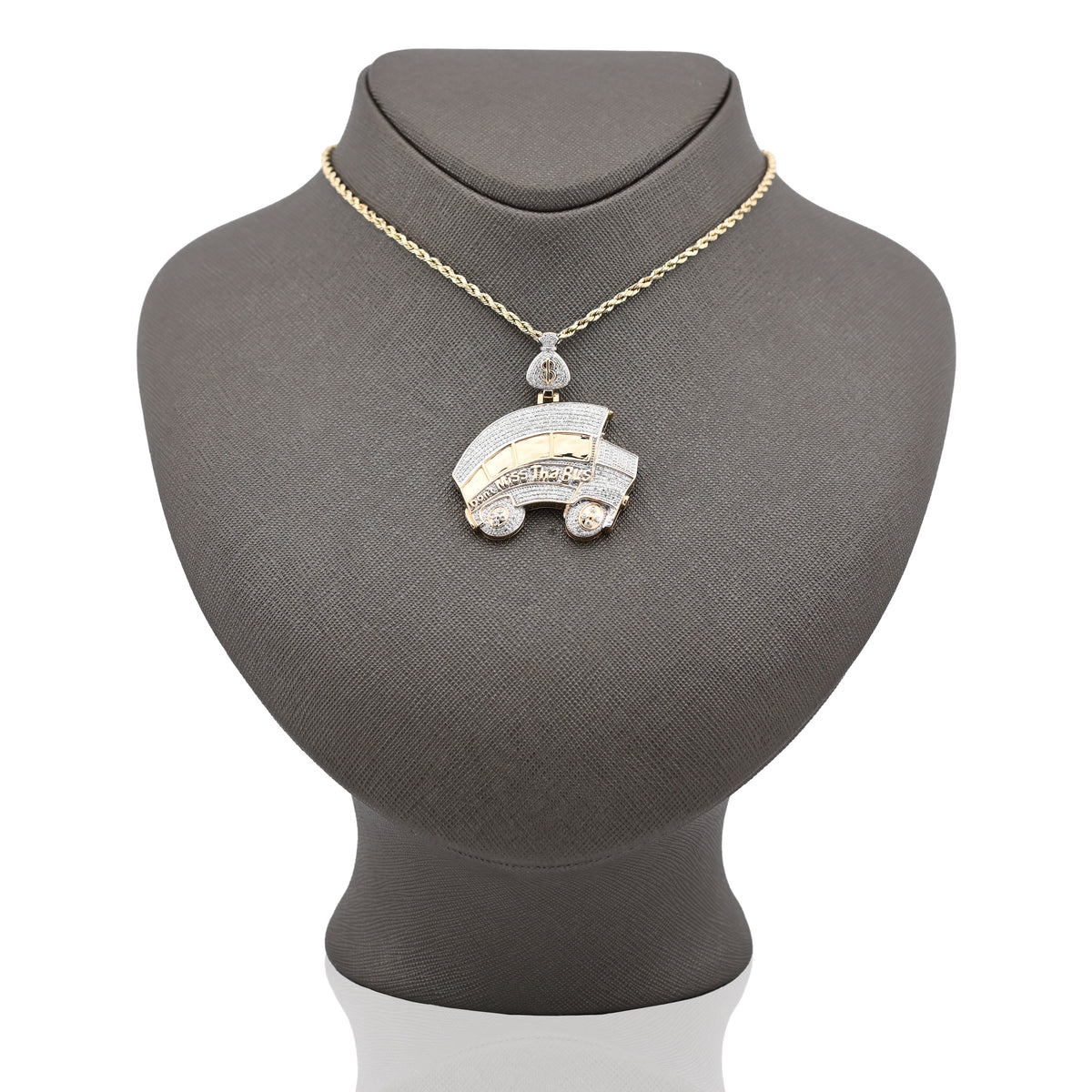 10K Yellow Gold "Don't Miss The Bus" Bus Shape Pendant 2.5CT Natural Diamond Men Women Pendant Charm — view 3