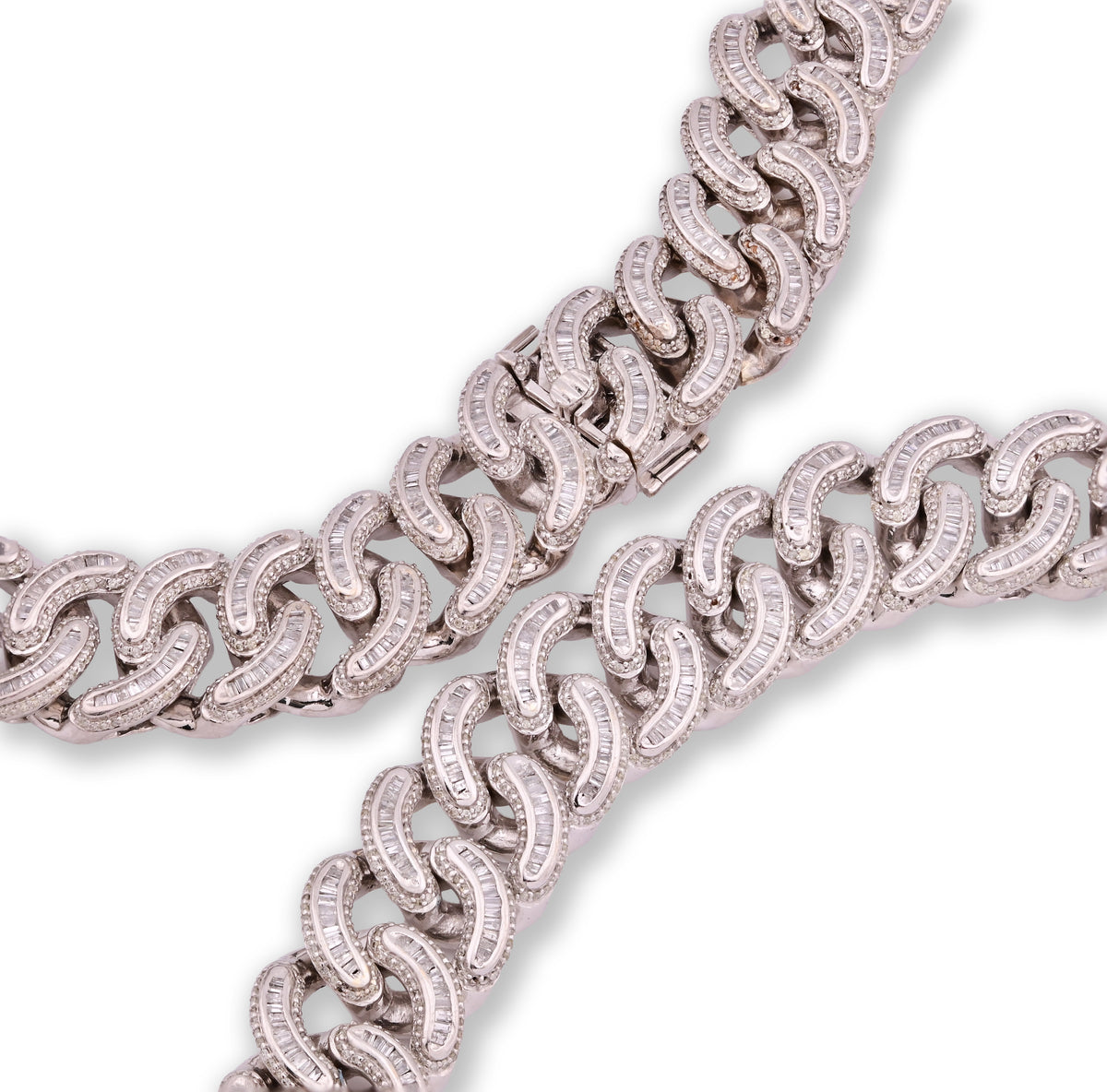 10K White Gold Natural Diamond 26.5 CT Round/Baguette Natural Diamond 17MM Cuban Link Chain 23" Men Necklace — view 2