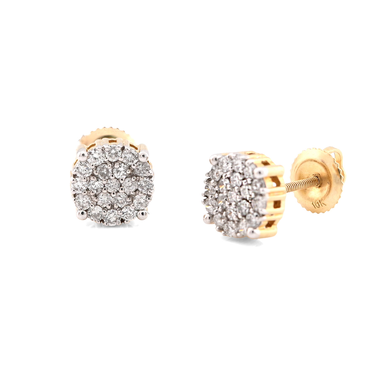 10K Yellow Gold 0.55CT Round Natural Diamond Cluster Diamond Earrings Men Women Studs — view 2