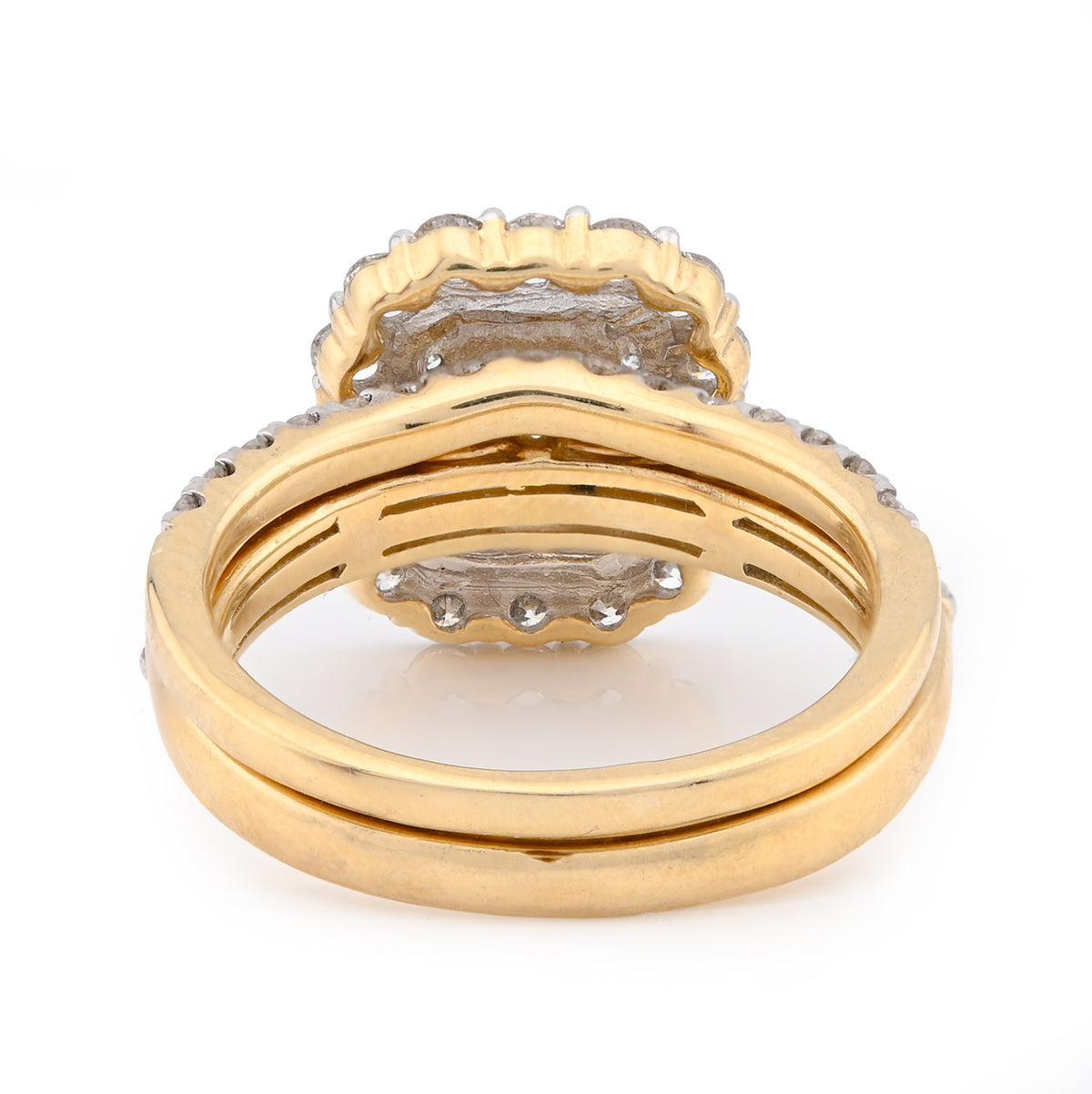 10K Yellow Gold 2CT Natural Diamond Rectangular Flower Setting Emerald Centre Women Wedding Ring — view 3