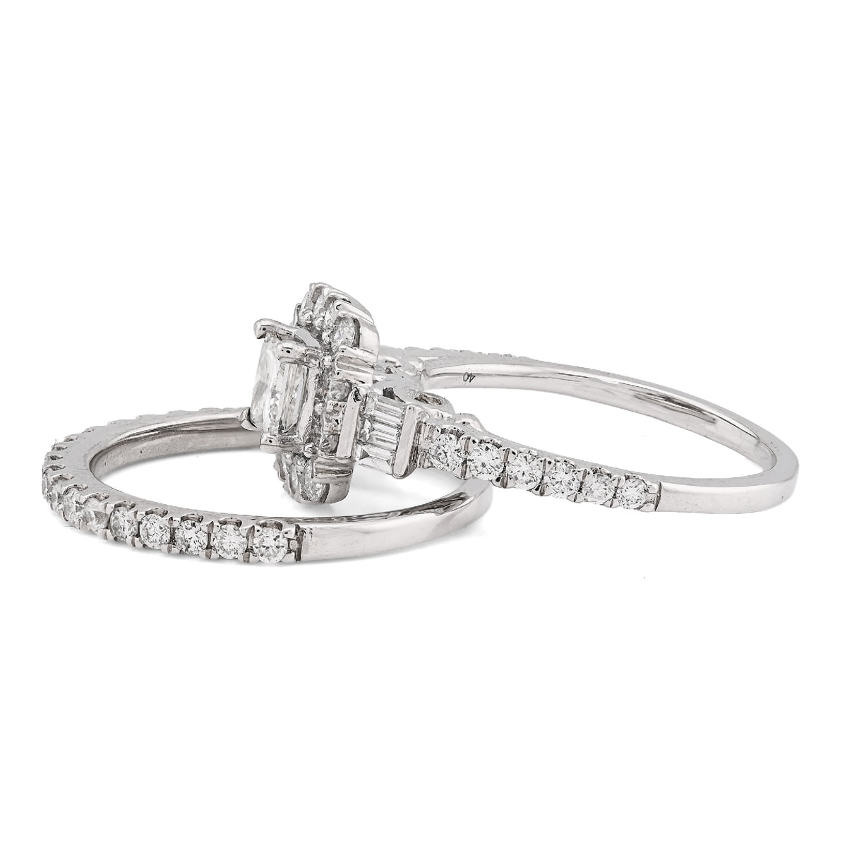 14K White Gold 1.50CT Solitaire/Baguette Natural Diamond Square Women Wedding Ring — view 2