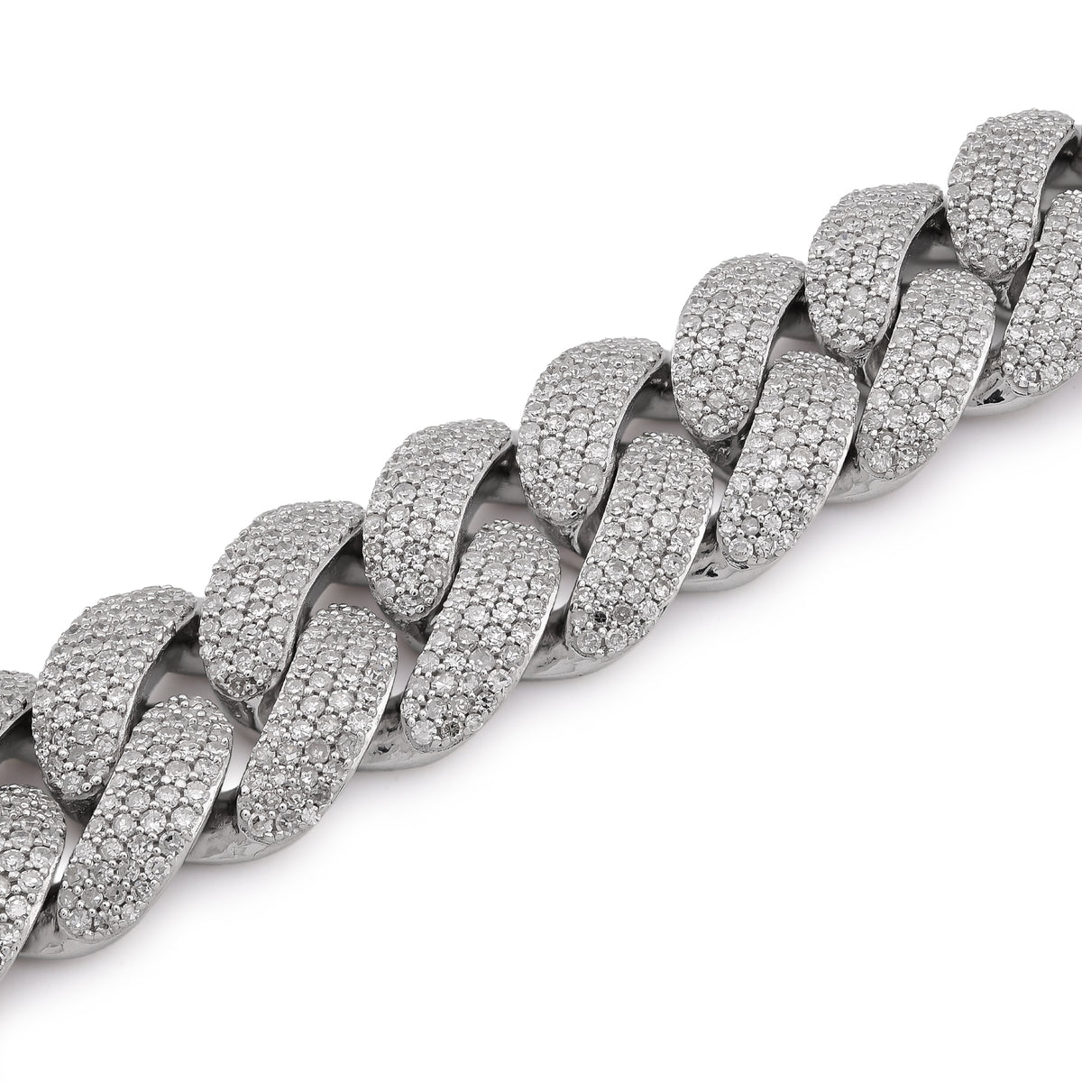 Cuban Link 12MM All White Natural Diamond 7.31CT 925 Silver Men Bracelet 8" — view 1