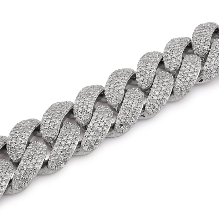 Cuban Link 12MM All White Natural Diamond 7.31CT 925 Silver Men Bracelet 8" — view 1