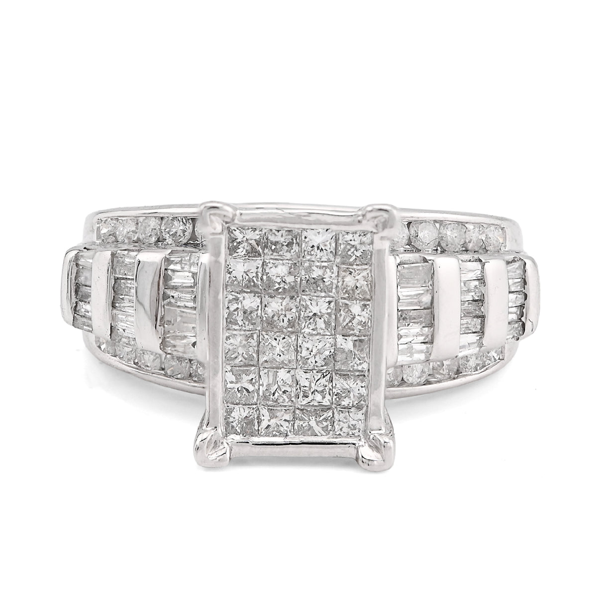 10K White Gold 1.50CT natural Diamond Princess/Round/Baguette Rectangular 11.6MM Women Wedding Ring — view 1