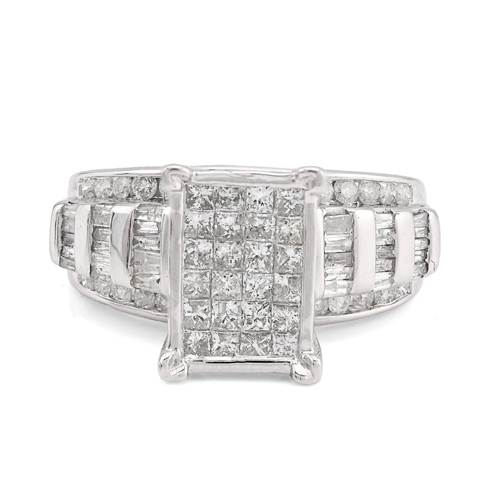 10K White Gold 1.50CT natural Diamond Princess/Round/Baguette Rectangular 11.6MM Women Wedding Ring — view 1