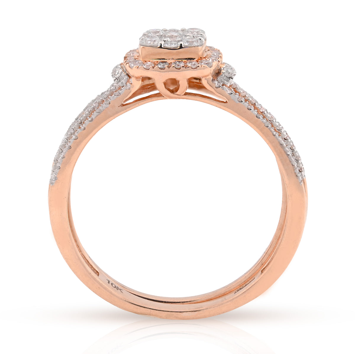 10K Rose Gold 0.50CT Natural Diamond Square 2 layer Women Wedding Ring & Band — view 4