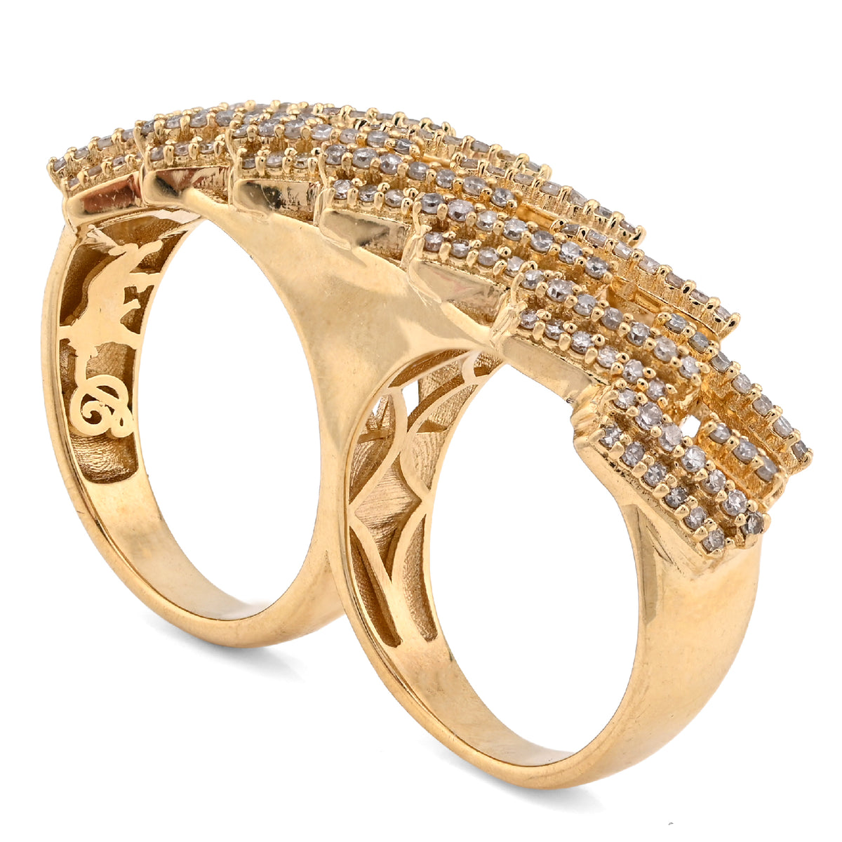 10K Yellow Gold Cuban Link 2 Finger 3CT Natural Diamond Men Ring — view 7
