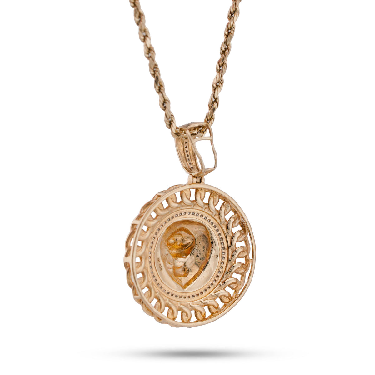 10K Yellow Gold 0.5CT Natural Diamond Lion with Cuban Link Round Charm Men Pendant — view 3
