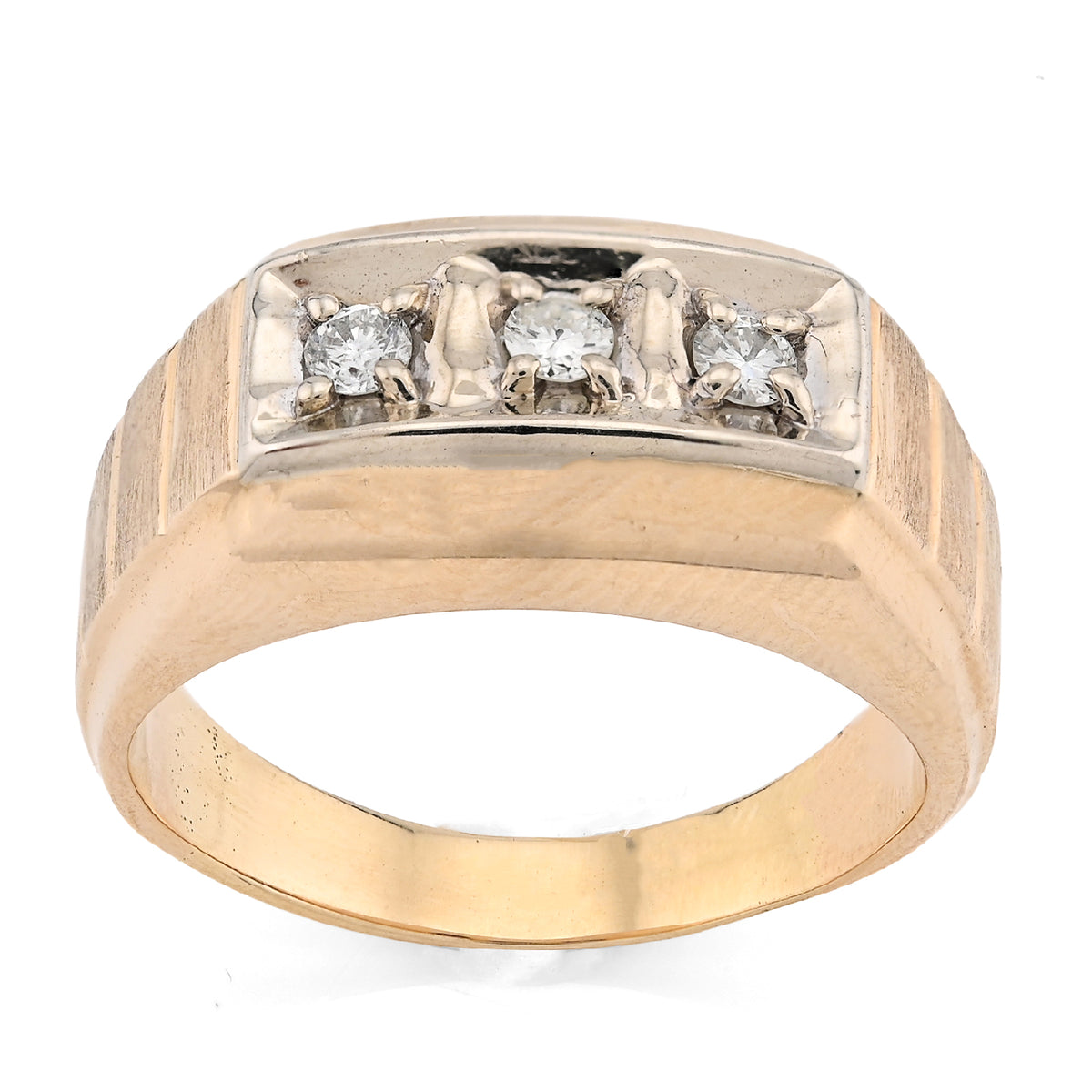 10K Yellow Gold 0.9CT 3 Diamond Solitaire Centre Men President's Ring — view 2