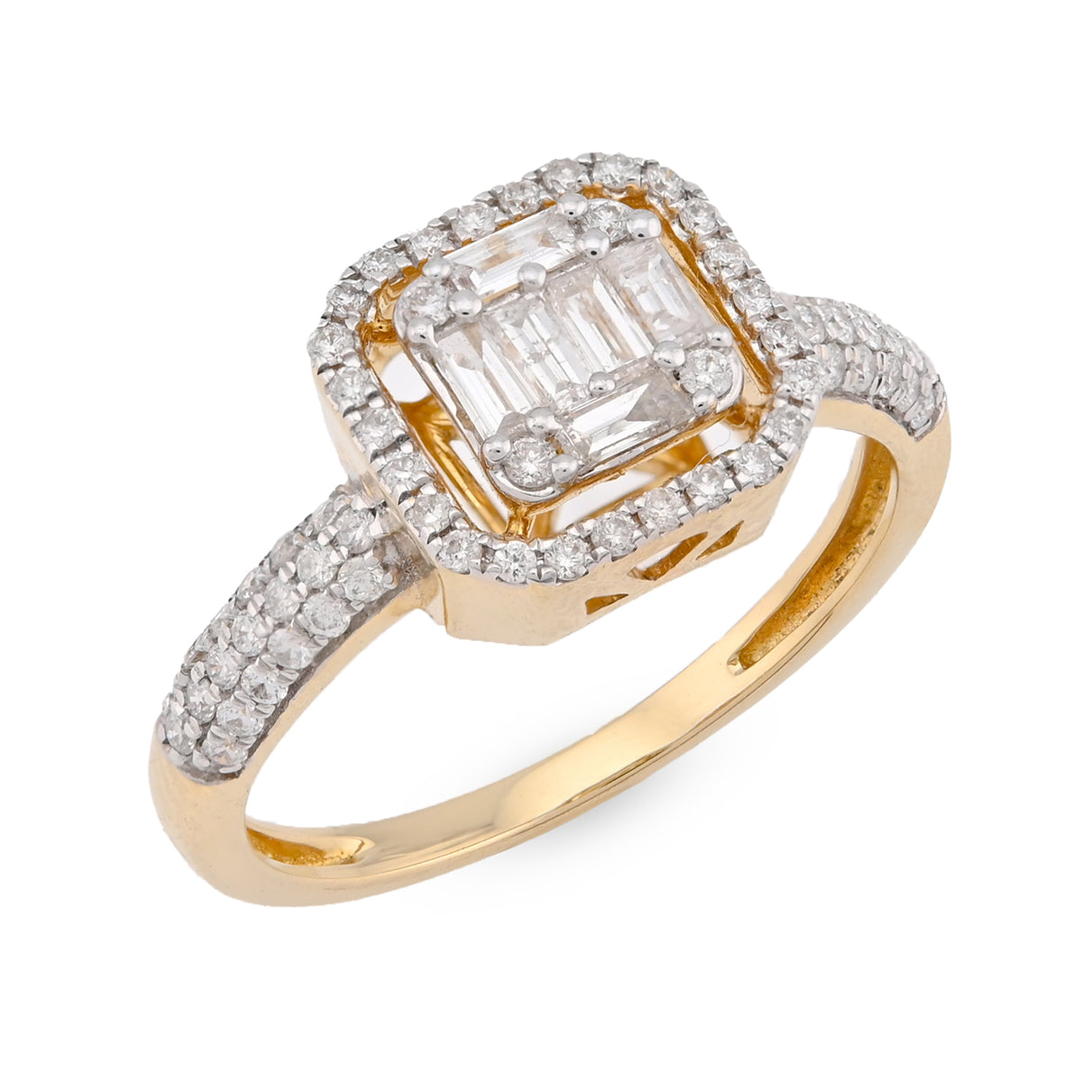 14K Yellow Gold 0.56CT Natural Diamond Round/Baguette Square shape Women Ring — view 3