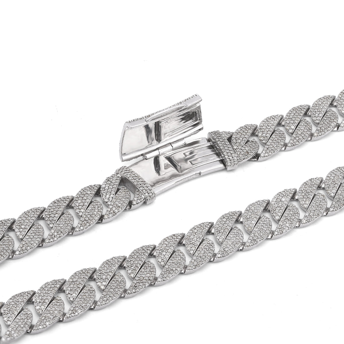 10K White Gold 18.9CT Natural Diamond Round Cuban Link 12MM Men's Chain 22" Necklace — view 4
