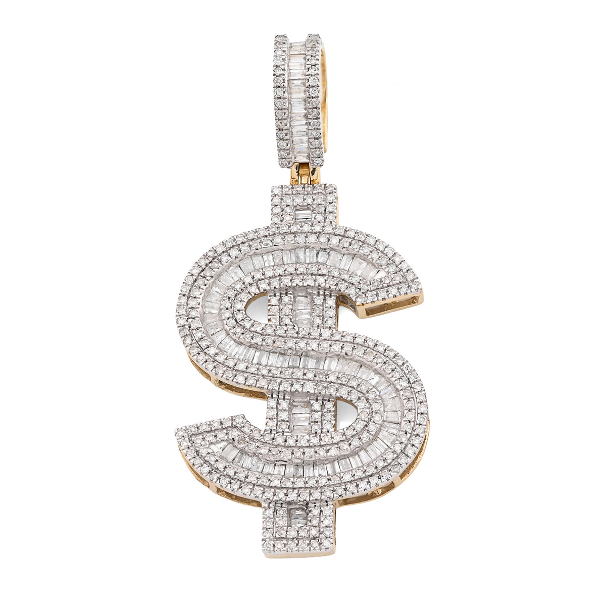 10K yellow Gold 1.40 CT Natural Diamond "$" Sign Charm Men 48.5 MM Pendant 7g — view 10