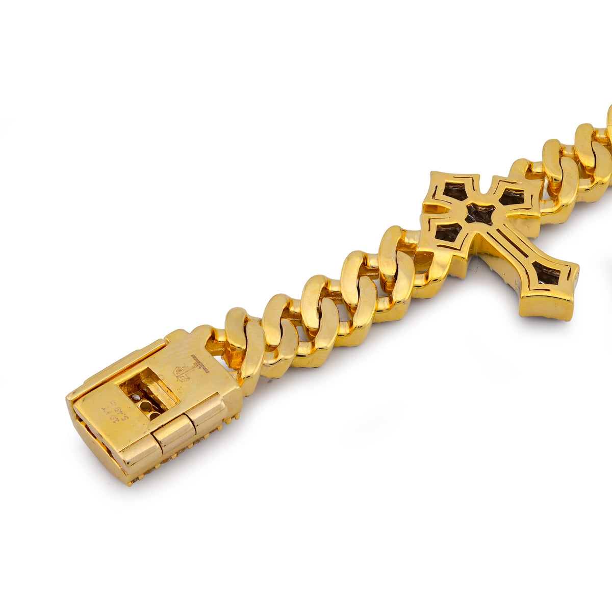 Prong Set Cuban Cross Link Natural Diamond Baguette/Round 5.49CT 10K Gold Bracelet 8" — view 4