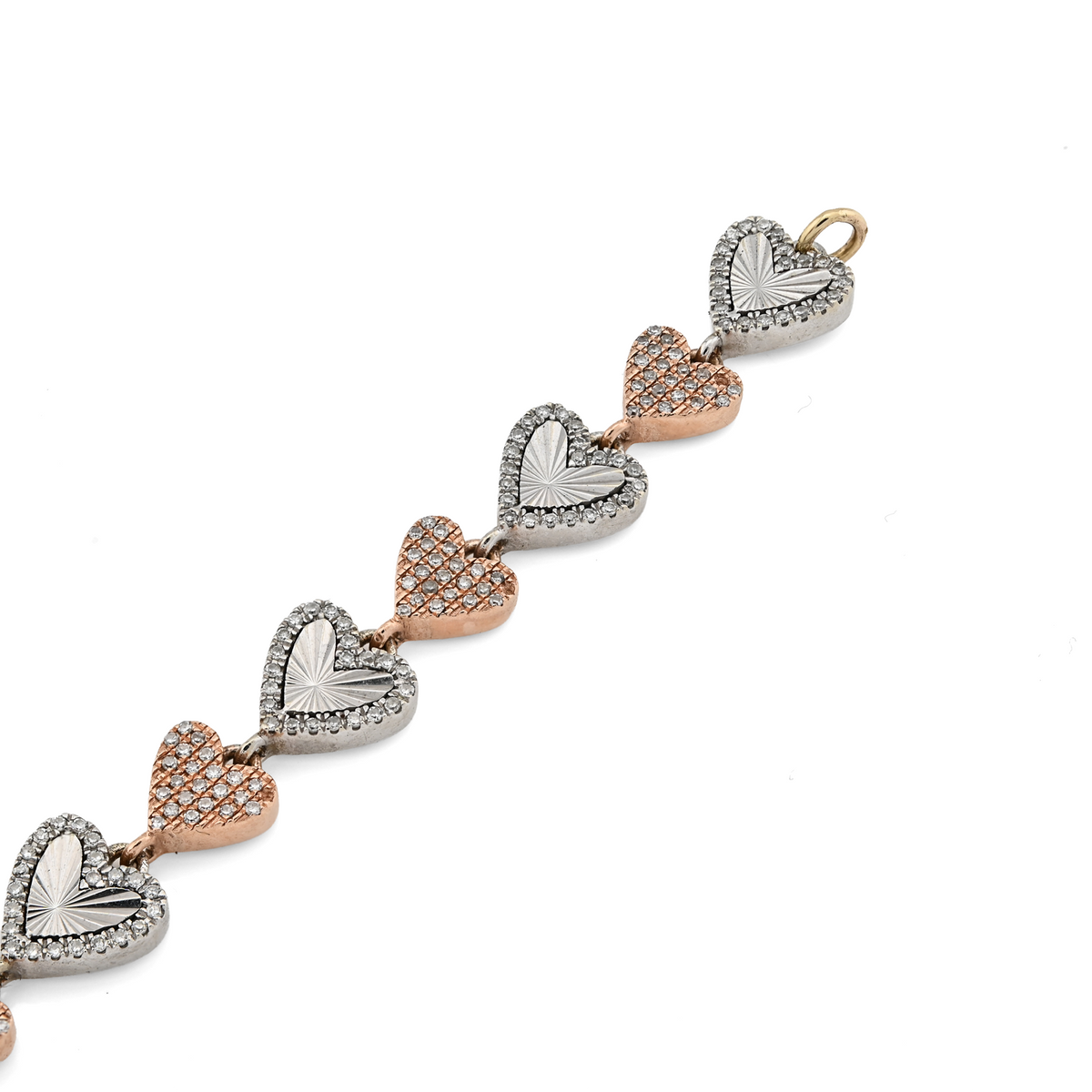10K Yellow, White & Rose Gold 3 Tone 2CT Natural Diamond Heart Bracelet — view 7