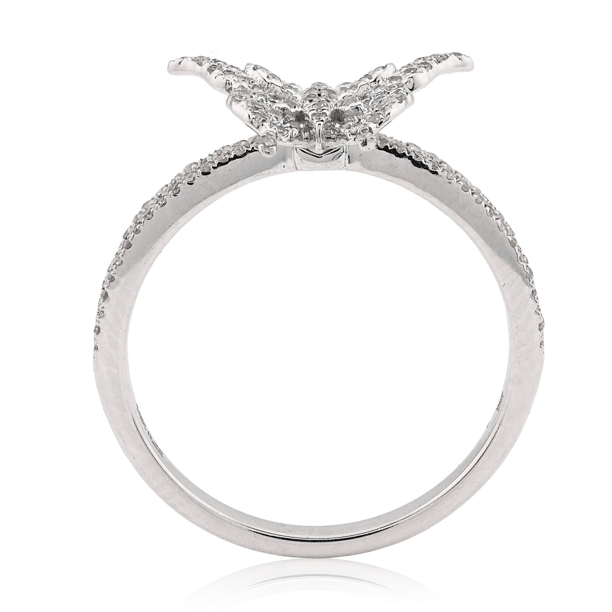 10K White Gold 0.22CT Natural Diamond Butterfly two band Women Ring — view 6
