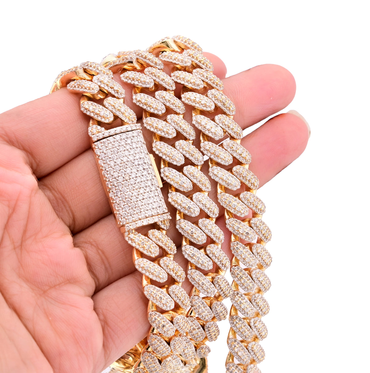 10K yellow Gold 25CT Natural Diamond Round 12MM Cuban Link Chain Men 24" Necklace — view 9