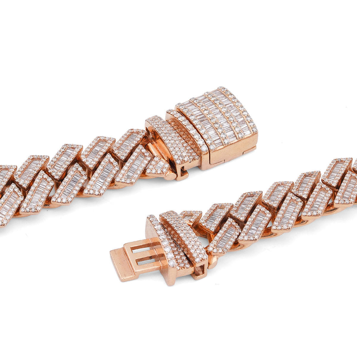 10K Rose Gold 34.92CT Natural Baguette/Round Diamond Cuban Link 18MM 306 Grams Chain Men 22" Necklace — view 4