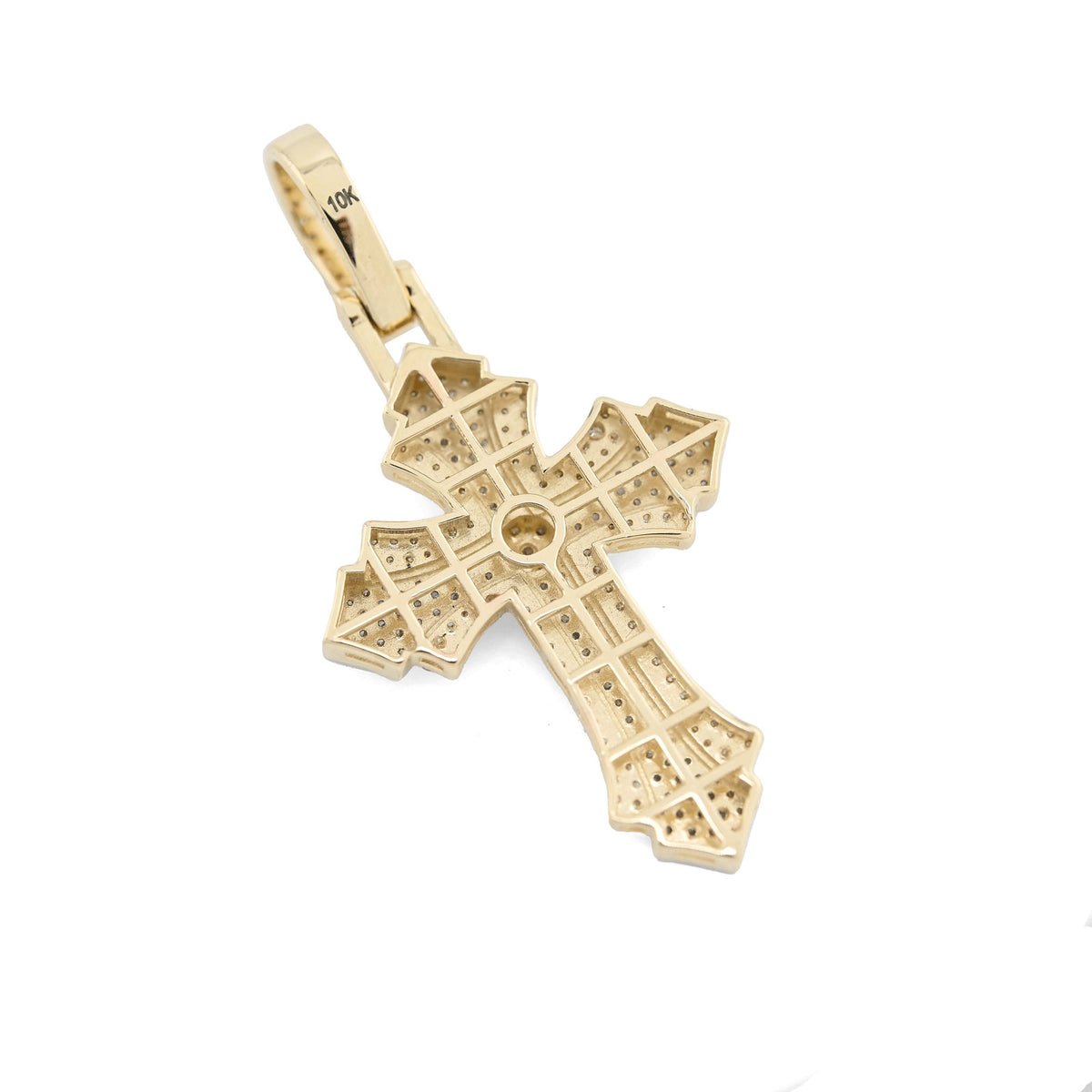 10K Yellow & WHite Gold 2 Tone 0.90CT Natural Diamond Religious Cross Pendant Mens CHarm — view 2
