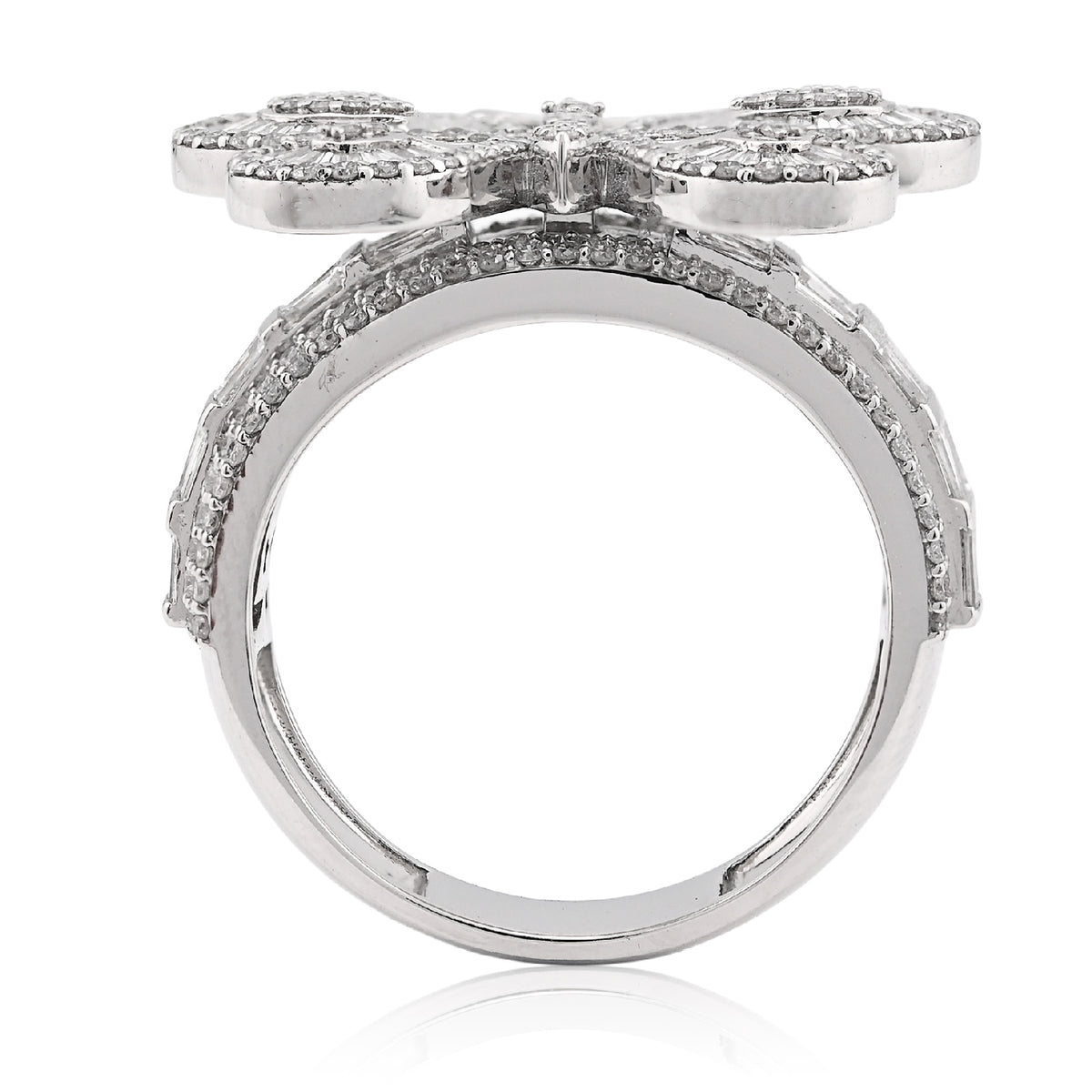 10K White Gold 1.80CT Natural Diamond Round/Baguette Butterfly Women Band 8.2g Ring — view 5