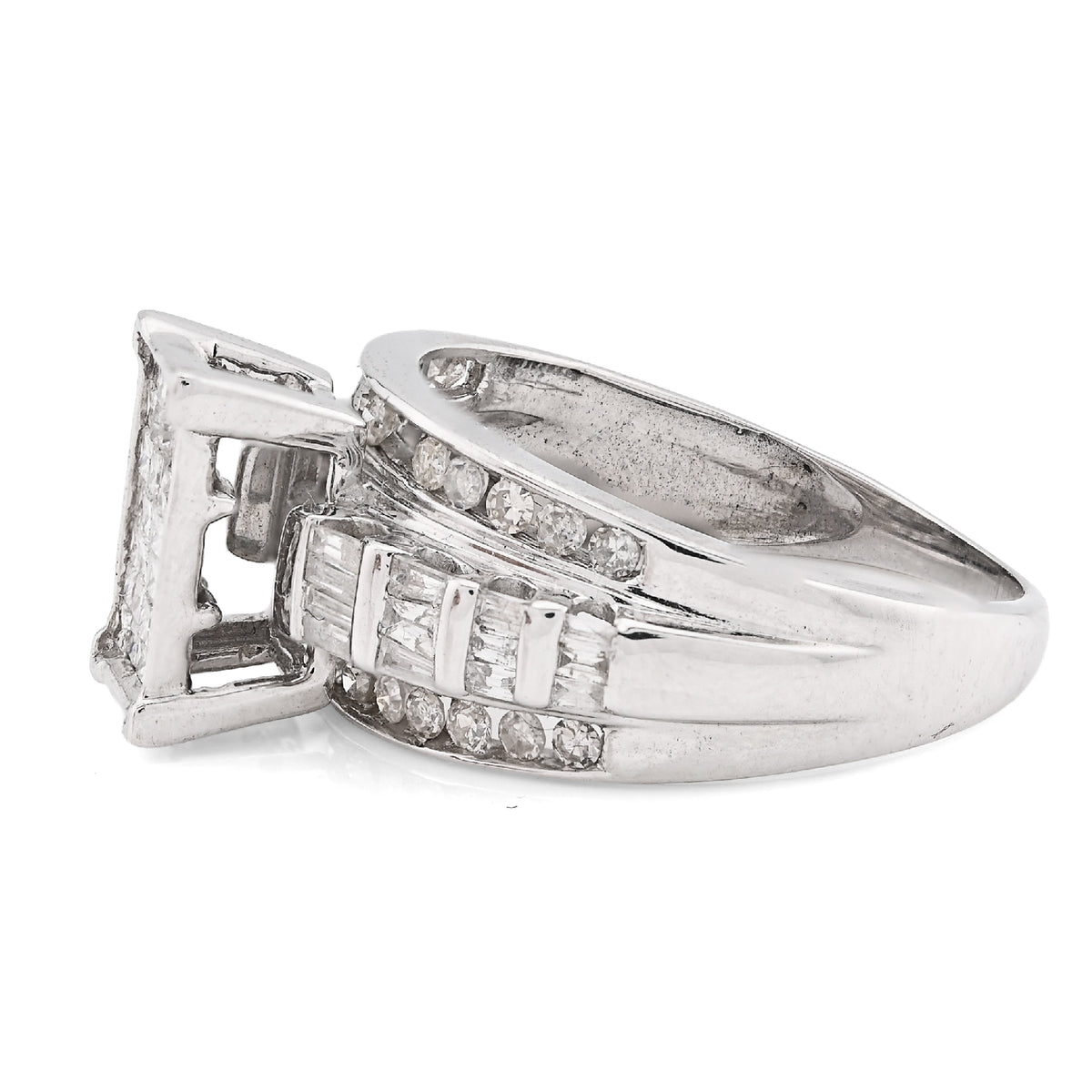 10K White Gold 1.0CT Natural Diamond Princess/Round/Baguette Rectangular Women Ring — view 2