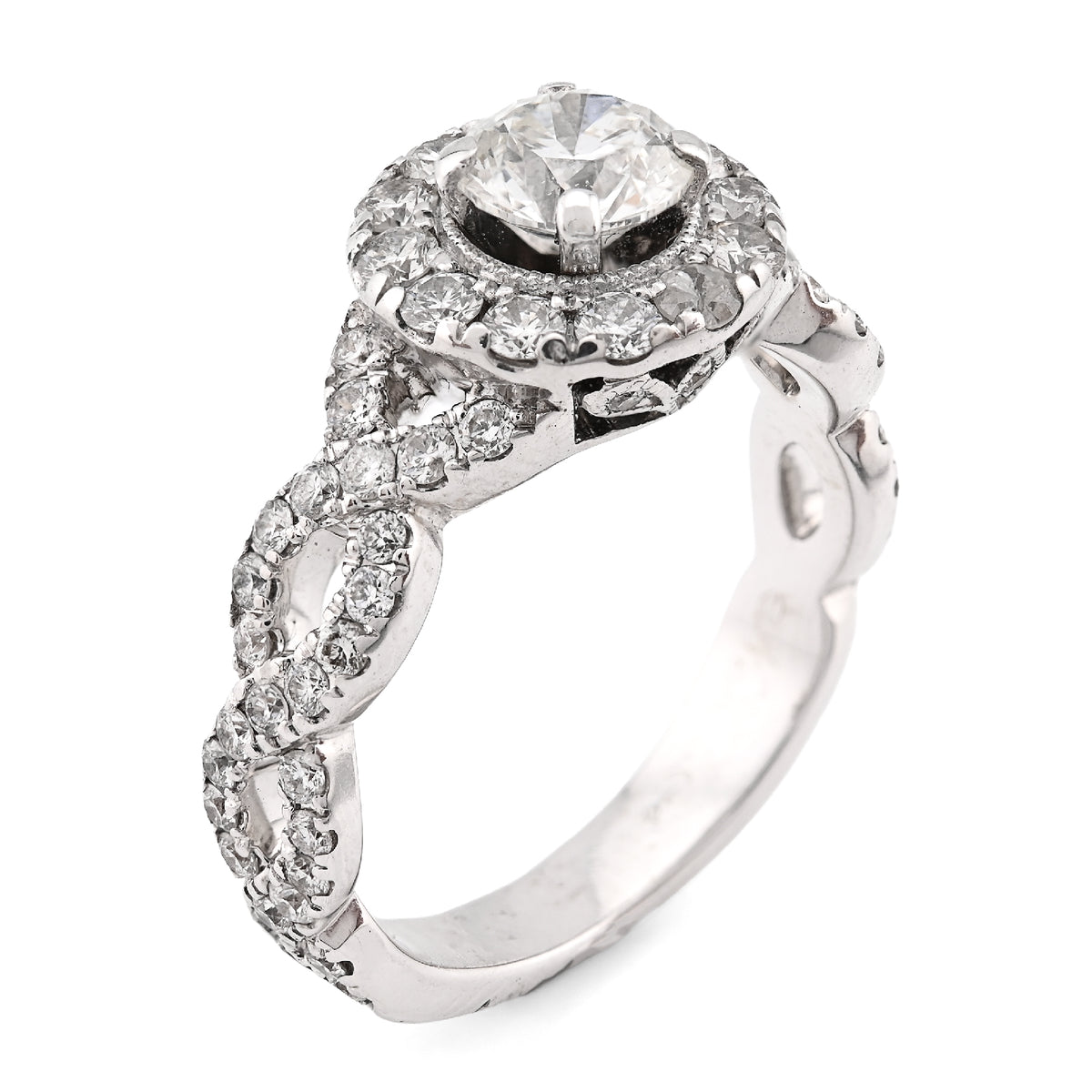 14K White Gold Women 2CT Round Solitaire Natural Diamond Infinity link Wedding Ring — view 7