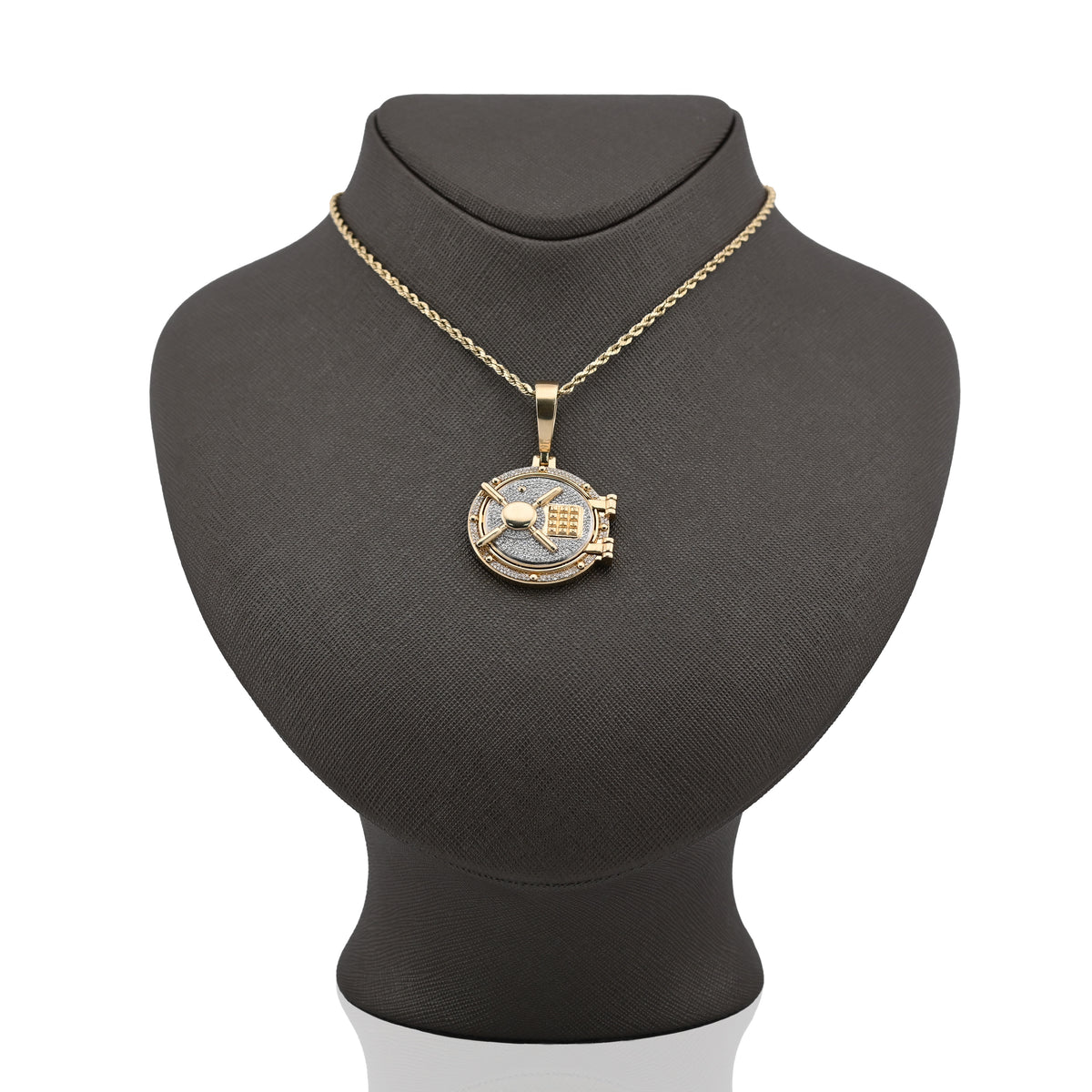 10K Yellow Gold Vault Door Memory Picture Pendant 0.6CT Natural Diamond Men Women Charm — view 7