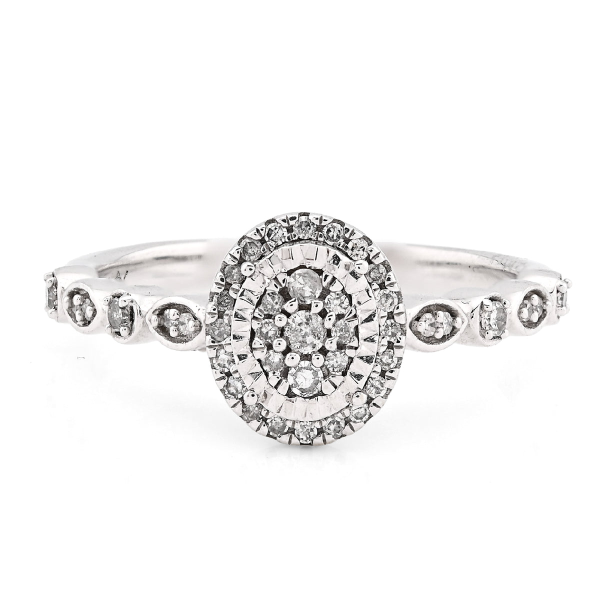 10K White Gold 0.20CT Natural Diamond Oval Shape Women Band Ring — view 1