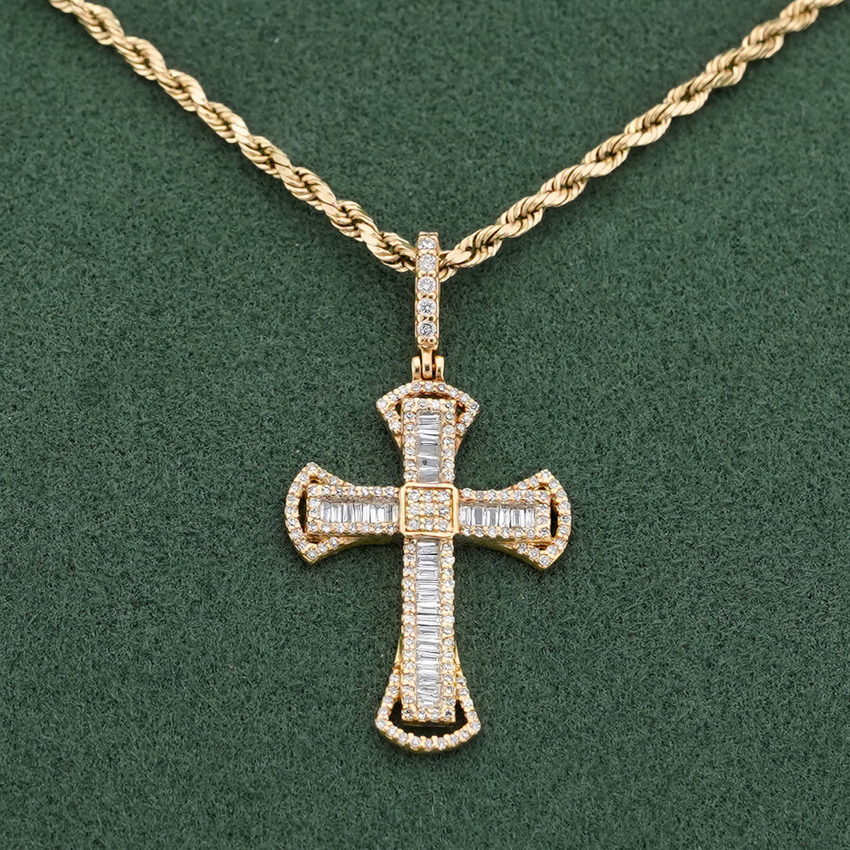 10K Yellow Gold 0.55CT Natural Diamond Small Cross Pendant Men Women Charm — view 2