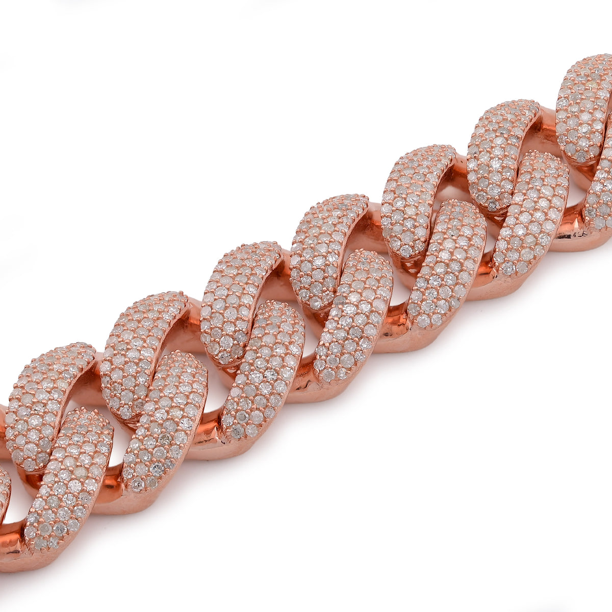 Cuban Link Rose 12MM Natural Diamond 7.375CT 925 Silver Men Bracelet 8" — view 1