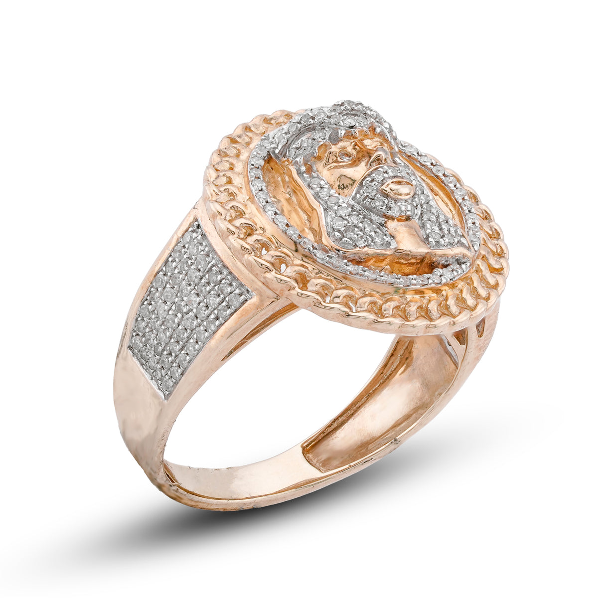 Jesus Head Cuban Link Men Ring 0.50CT Natural Diamond 10KT Yellow Gold Men Ring