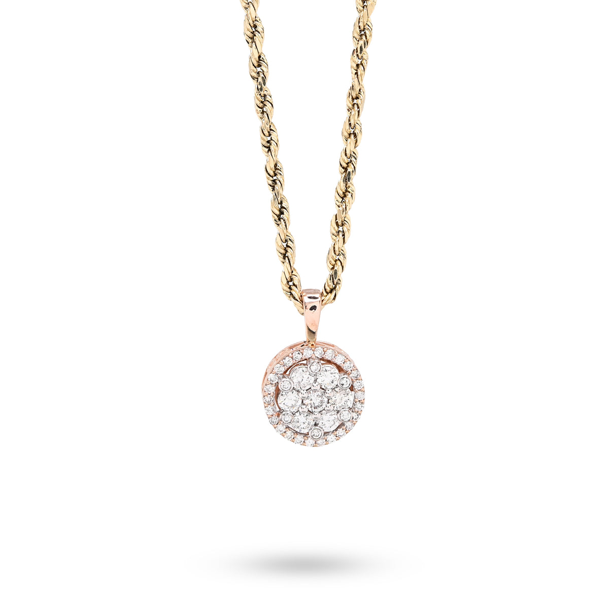 10K Rose Gold 1 CT Natural Diamond Flower Cluster Pendant Women small Charm — view 2