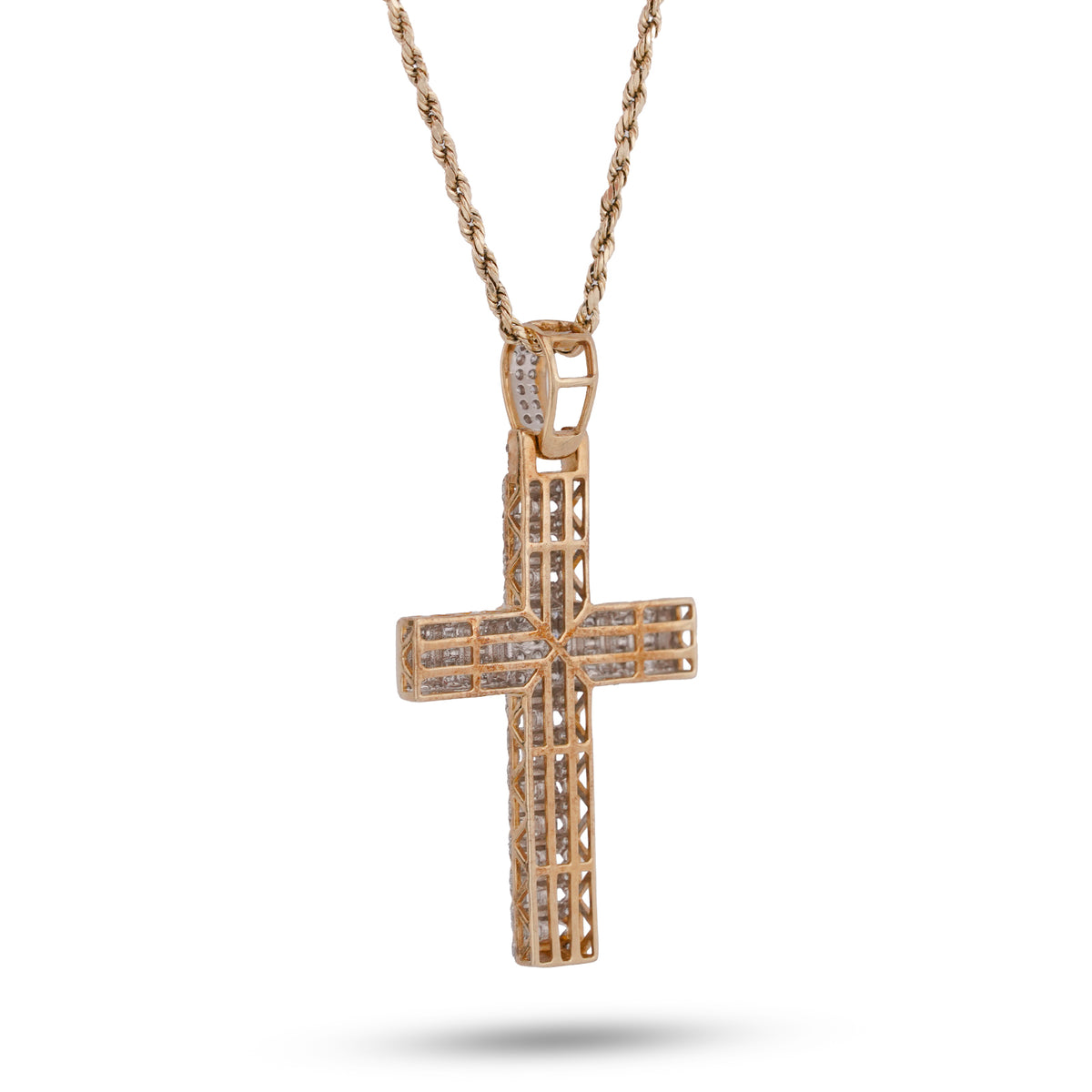 Cross Pendant 10K Yellow Gold 2ct Natural Diamond Round/Baguette Mens Womens Charm