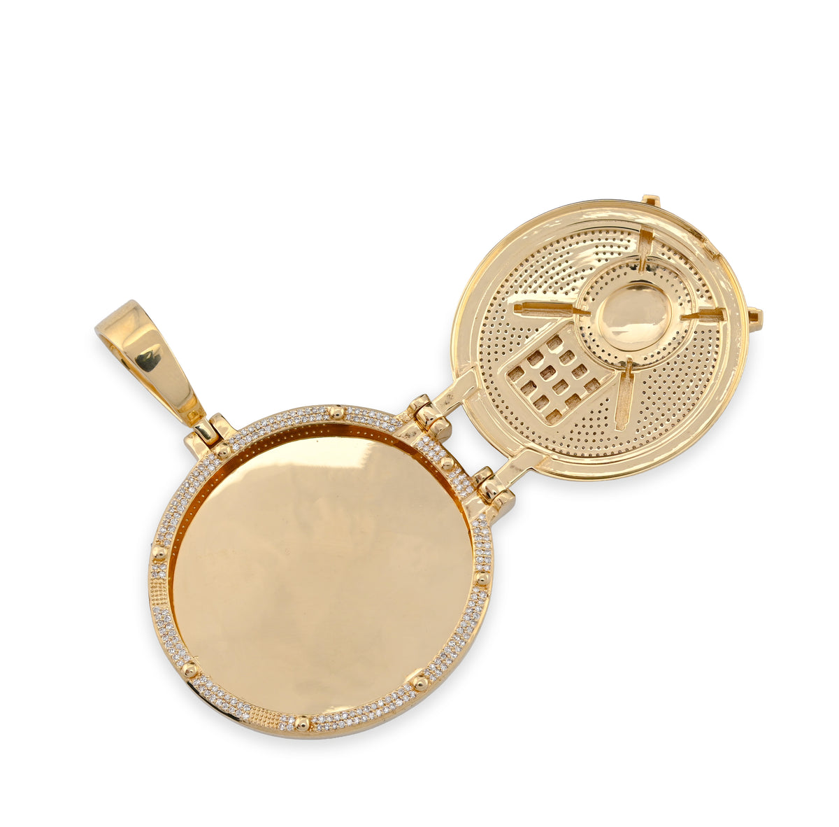 10K Yellow Gold Vault Door Memory Picture Pendant 1.2CT Natural Diamond Men Women Charm — view 4
