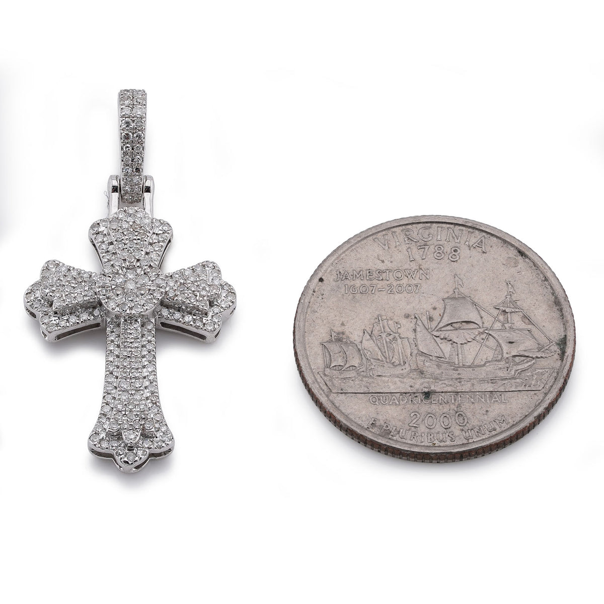 10K White Gold 0.60CT Natural Diamond Budded Cross Pendant — view 6