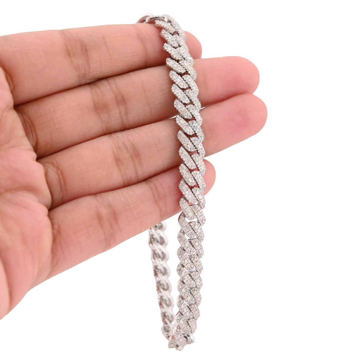 925 SS 4.6CT Natural Diamond Round/baguette 8MM Cuban link Bracelet 8" Men 21.1g — view 6