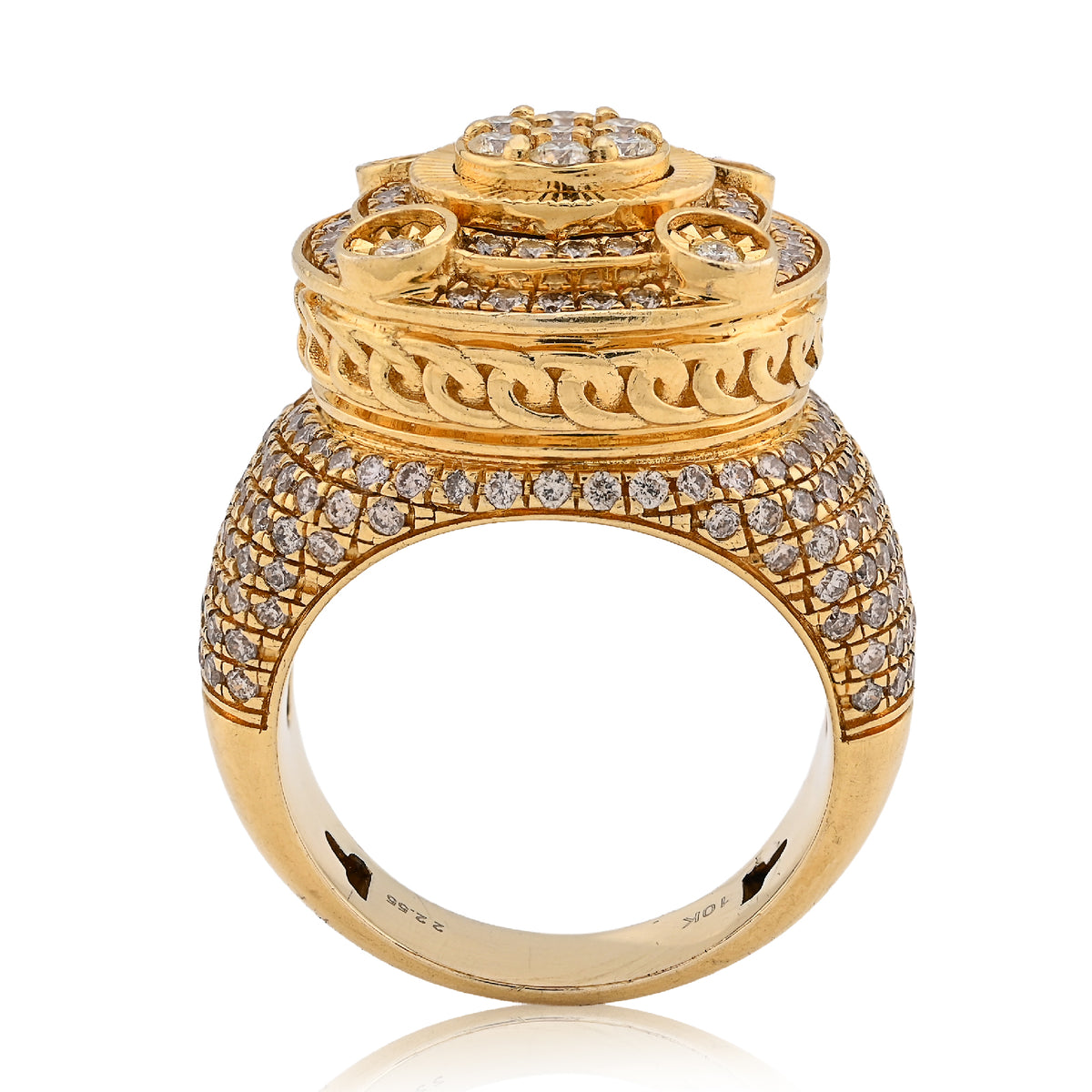 10K Yellow Gold Flower Cluster Multi Halo 2.55CT Natural Diamond Men Side Iced Pinky Ring — view 6