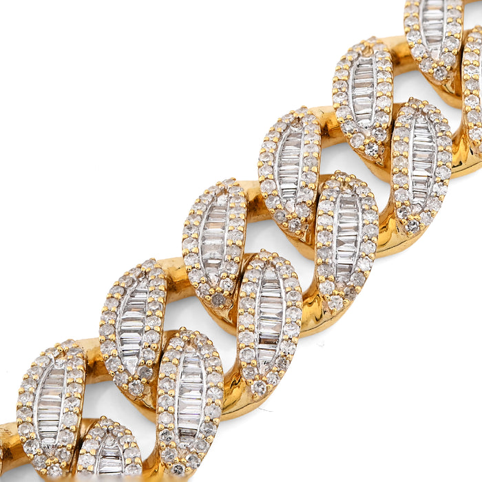 10K Yellow Gold 6.75 CT natural Diamond Round/Baguette 12MM Cuban Link Bracelet 49.4g Men 8"  — view 1
