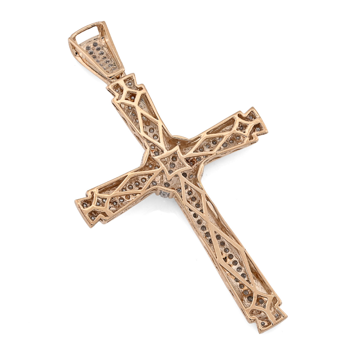10K Yellow Gold 1.75CT Natural Diamond Cross Religious Charm Men Women Pendant 2.4" — view 8