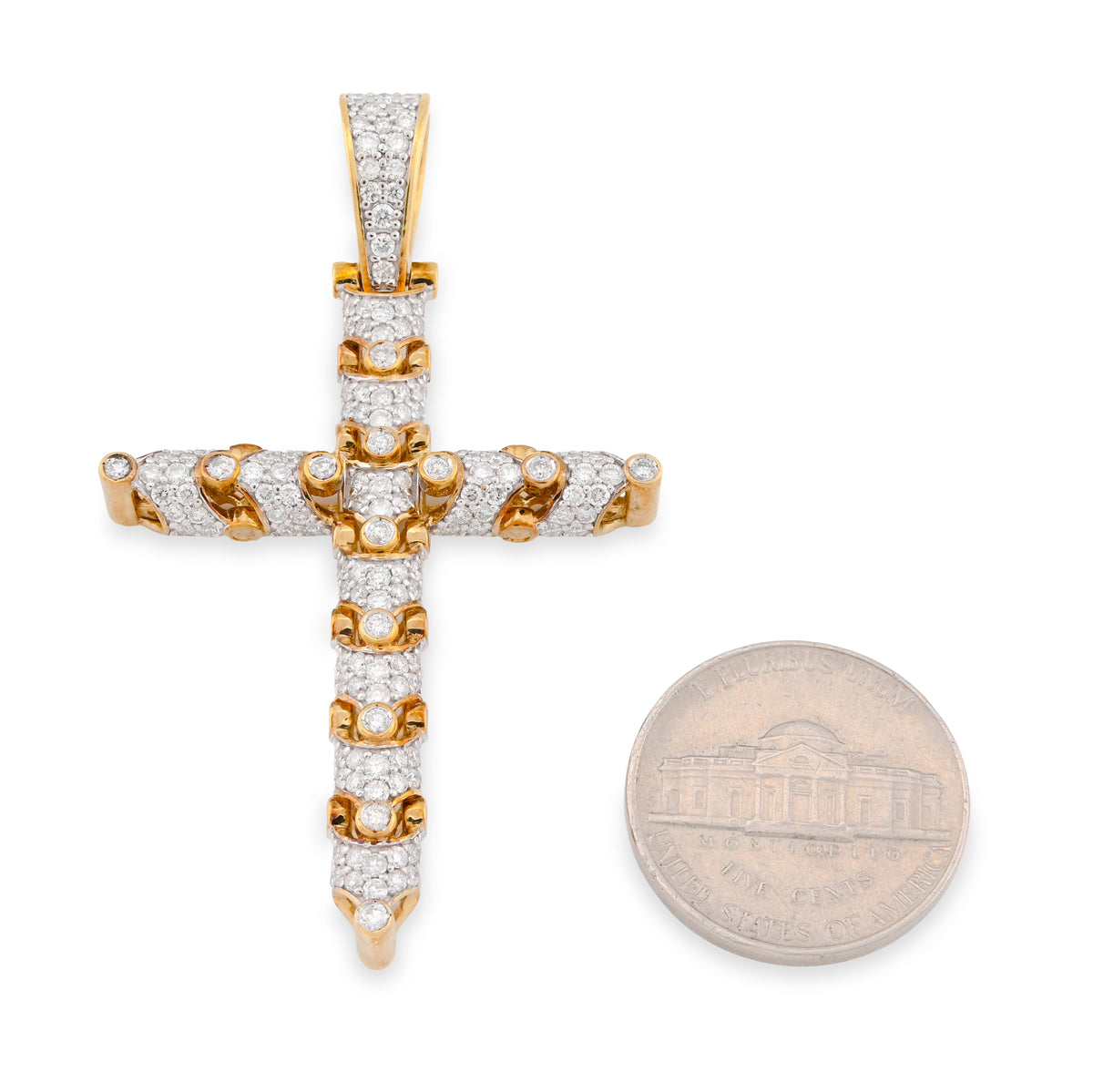 10K Yellow Gold Snake Link Cross Pendant 2.8CT Natural Diamond Religious Men Women Charm — view 7