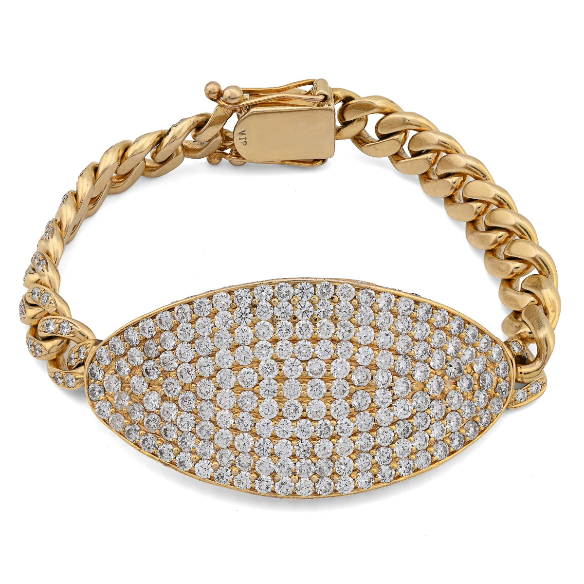 10K Yellow Gold 10.25CT Natural Diamond Over ICED ID 8" 10MM Bracelet Men 70.3g  — view 1