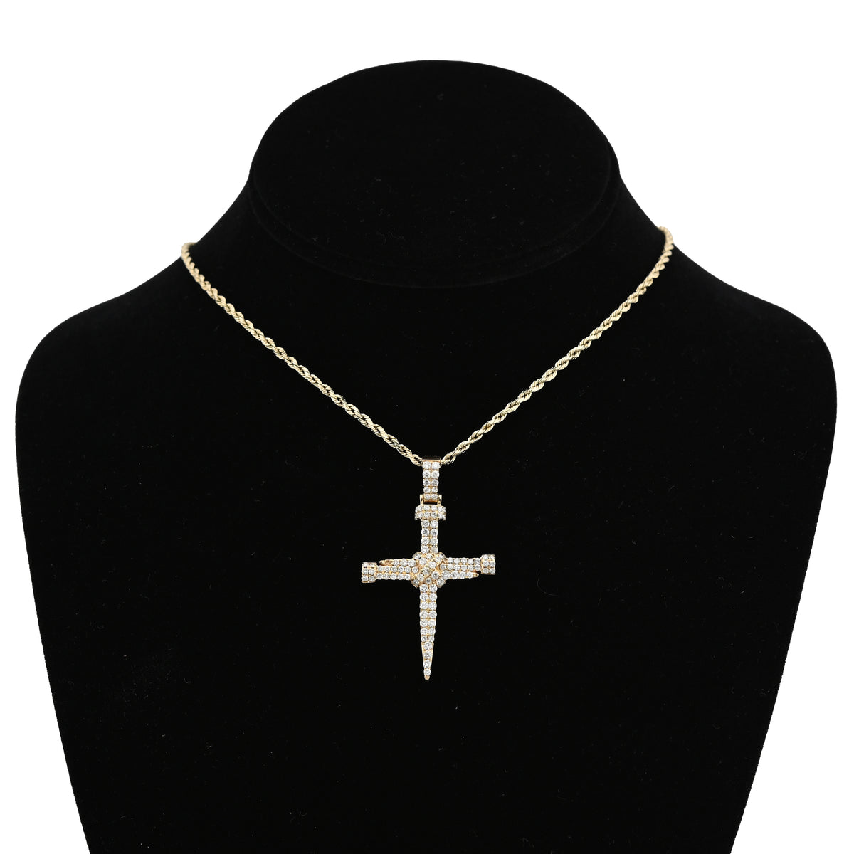 10K Yellow Gold 1.5CT Nail Cross Pendant Natural Diamond Men Women Charm 49.5MM — view 3
