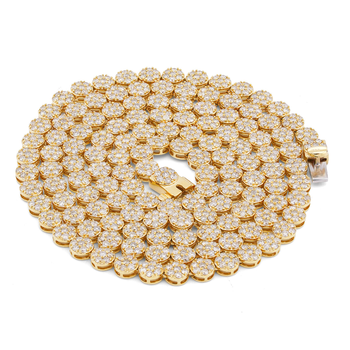 10K Yellow Gold 7CT Natural Diamond Flower Cluster Round 4MM 22" Men Women Necklace — view 4