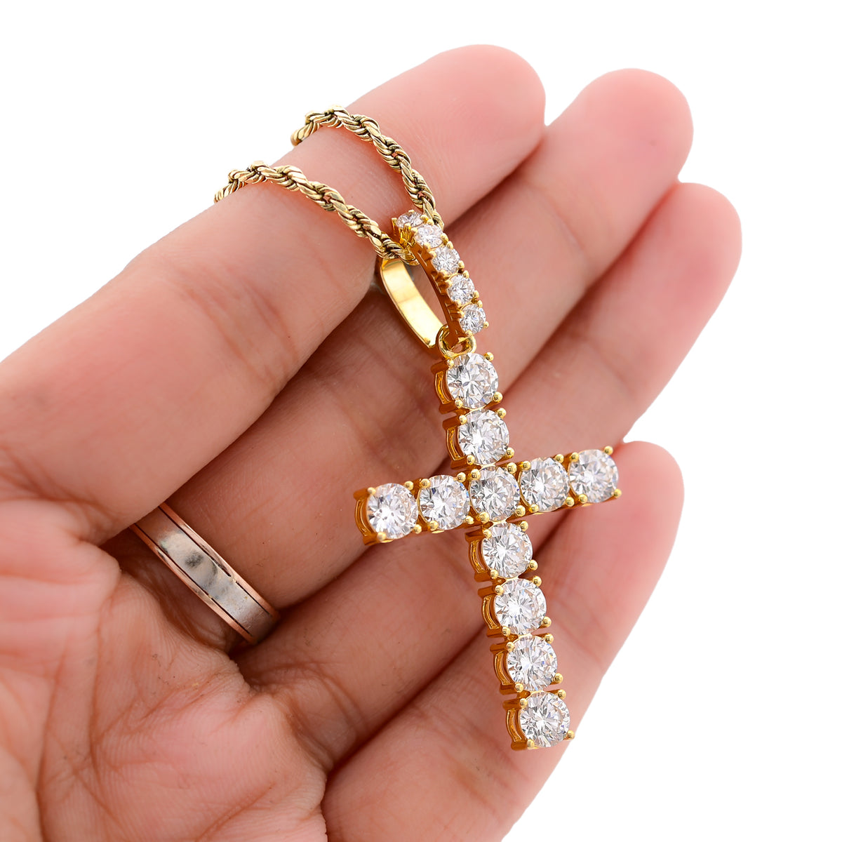 50 Pointer Cross Pendant 10K Yellow Gold 5.70CT Lab Diamond Men Women Charm — view 9