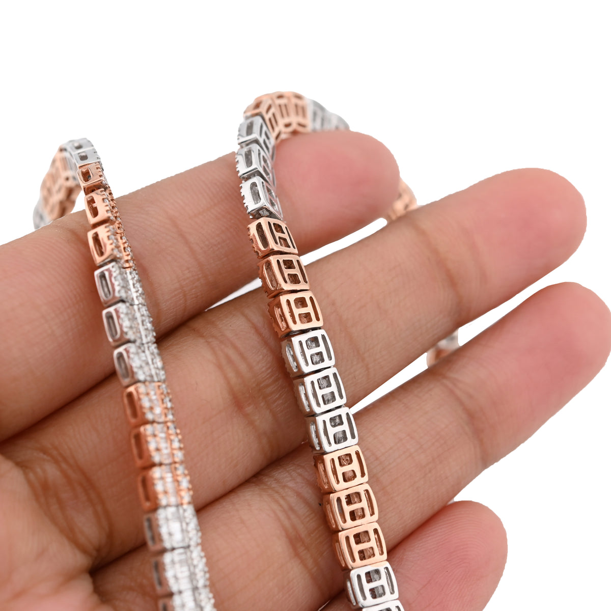 10K Rose/White Gold 9CT Natural Diamond Round/Baguette Tennis Chain 5MM Men Women 20" CHain — view 8